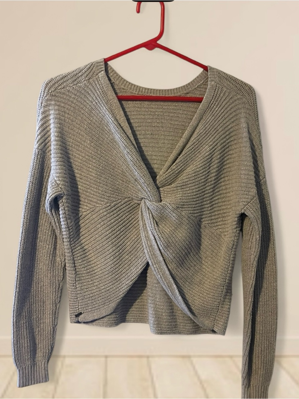 Hollister Twist-Knot V-Neck Sweater - Gray